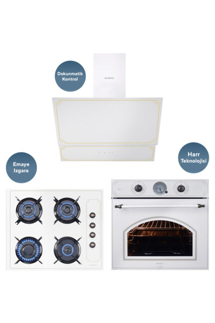 KUMTEL Rustik Beyaz Cam Ankastre Set