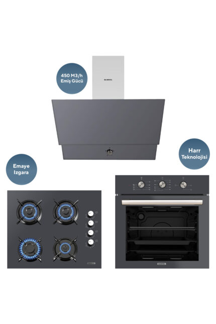 KUMTEL Dizayn Antrasit (Gri) Cam Ankastre Set