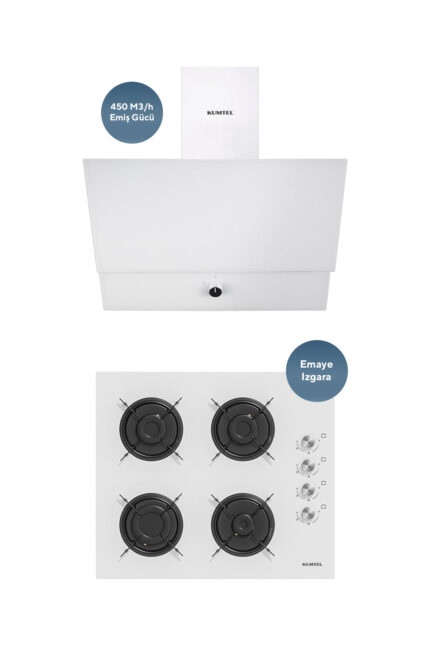 KUMTEL Beyaz 2'li Ankastre Cam Set (Ocak-Davlumbaz)