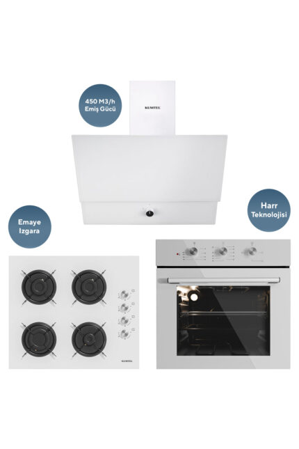 KUMTEL Dizayn Beyaz Cam Ankastre Set DA6-830+B66-S2+KO-40TAHDF