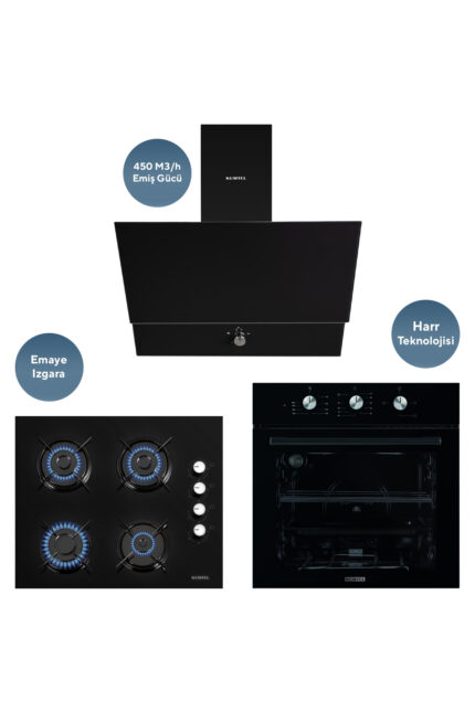 KUMTEL DİZAYN SİYAH CAM ANKASTRE SET