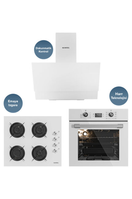 KUMTEL Ankastre Set Beyaz Cam 8 Programlı Dokunmatik