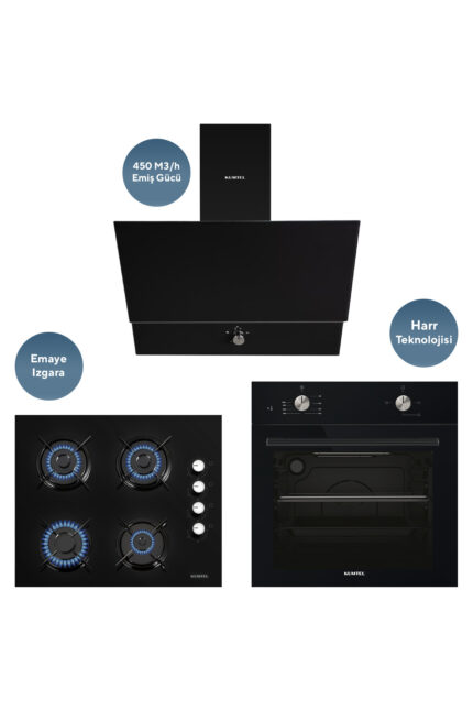 KUMTEL HOME SİYAH CAM ANKASTRE SET