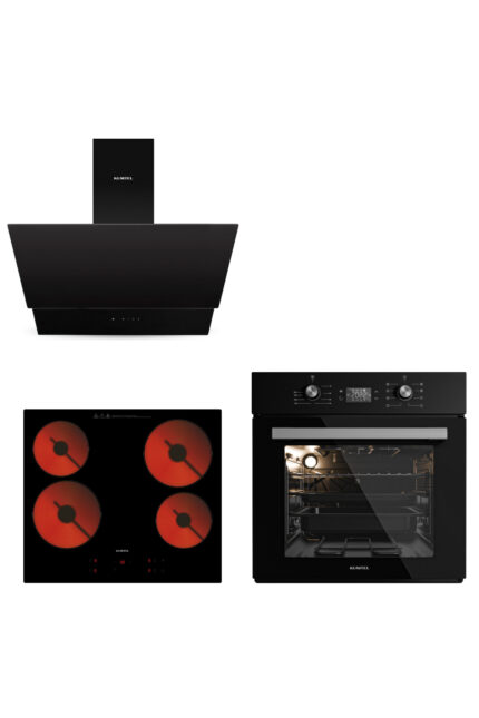 KUMTEL Vitro Dijital Siyah Cam Ankastre Set