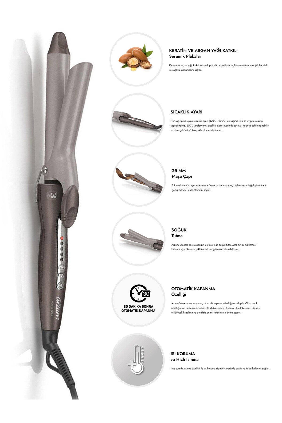 1_org_zoom-1244.jpg Arzum Vanessa Saç Maşası Keratin ve Argan Yağı Katkılı Seramik Plaka 25mm Vizon - AR5022 - Görsel 1