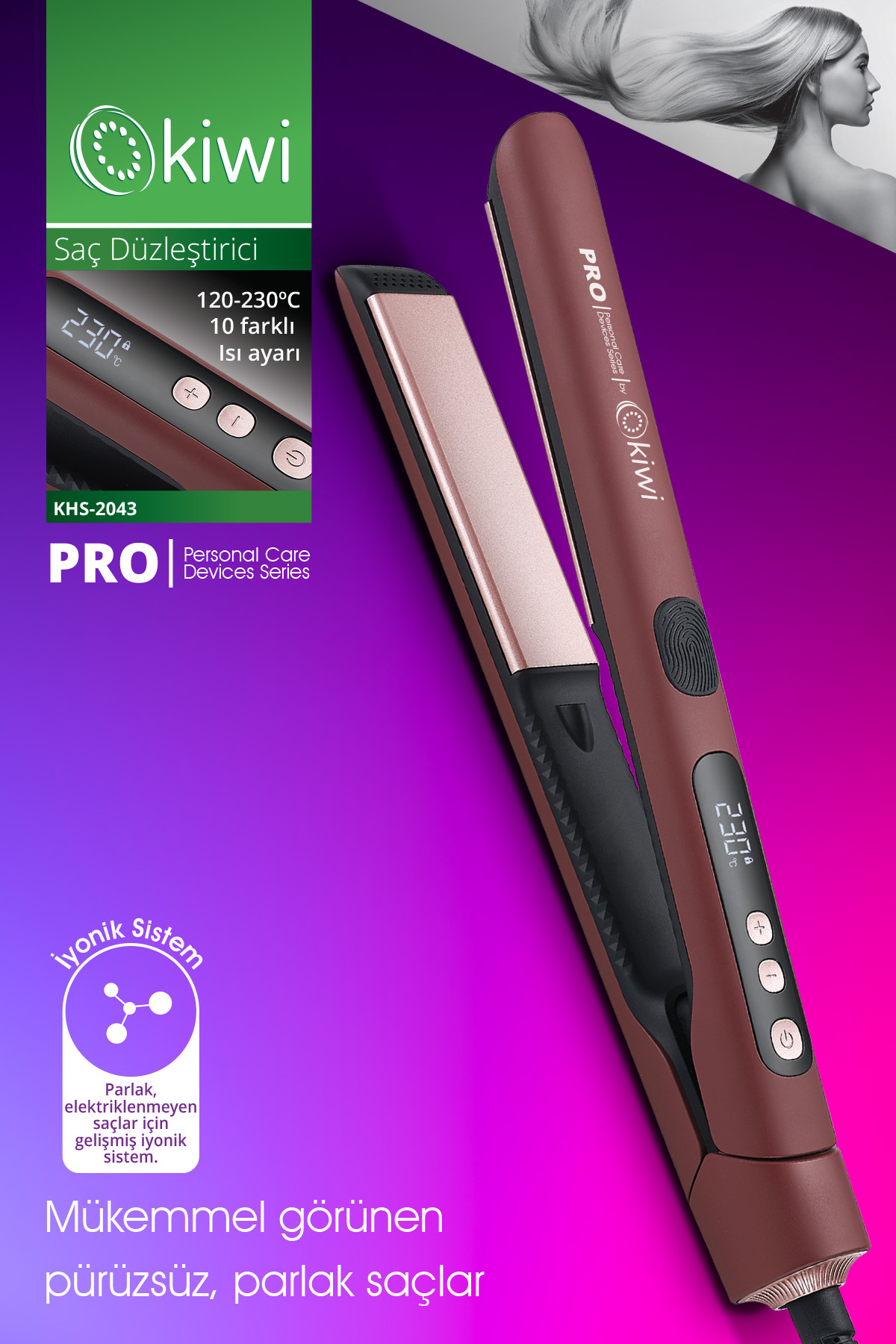 1_org_zoom-1342.jpg Kiwi KHS-2043 Saç Düzleştirici | İyonik, Seramik Plaka, 10 Kademe Sıcaklık - Görsel 1