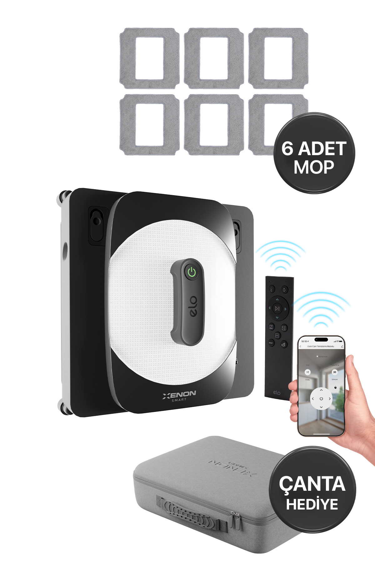 1_org_zoom-551.jpg Xenon Smart Cam Silme Robotu ve 6 Adet Mop | Elo Serisi, Kumandalı, 3 Modlu, Mobil Kontrollü Set (B02878600003) - Görsel 1