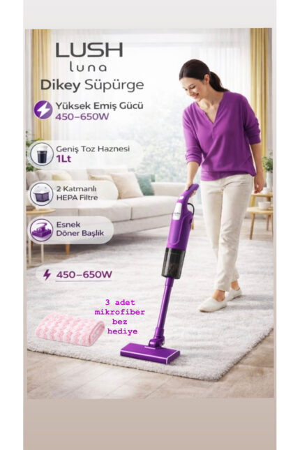 Lush Dik süpürge 2 ın 1 döner başlıklı (KOLTUK ALTLARI İÇİN) 2 katmanlı hepa filtreli luna