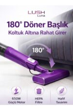 Lush Dik süpürge 2 ın 1 döner başlıklı (KOLTUK ALTLARI İÇİN) 2 katmanlı hepa filtreli luna - Görsel 3