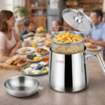 Lines Çok Amaçlı Paslanmaz Çelik Kızartma & Sebze Haşlama Potu – Süzgeç Aparatlı, 4 parça 2 Litre