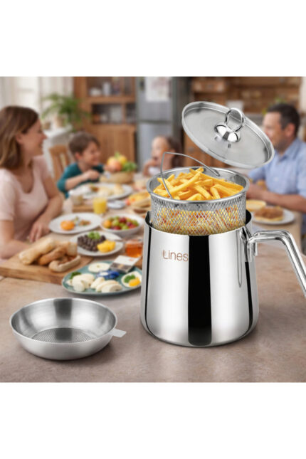 Lines Çok Amaçlı Paslanmaz Çelik Kızartma & Sebze Haşlama Potu – Süzgeç Aparatlı, 4 parça 2 Litre